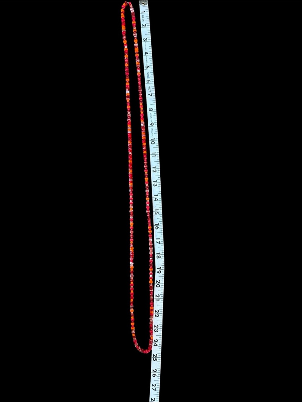 Vintage long strand Red & Orange Rectangular Bead Necklace 49” - Picture 10 of 15